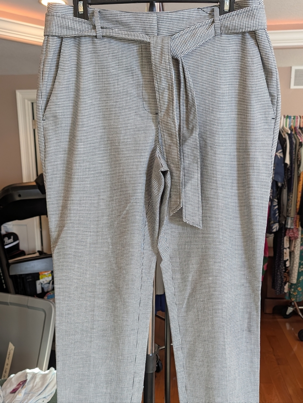 LOFT Black & White Houndstooth Paperbag Waist Trousers